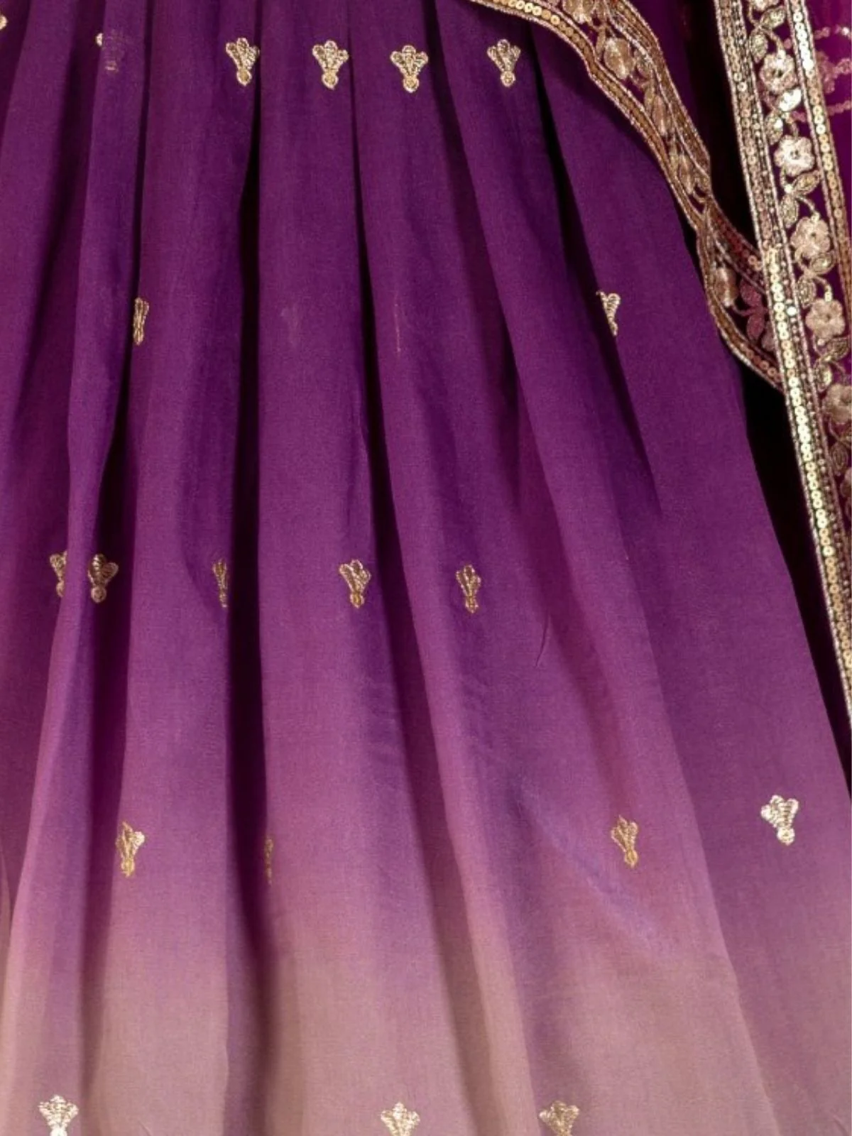 Odette Purple Ombre Silk Blend Embroidered Semi-Stitched lehenga For Women - Image 5