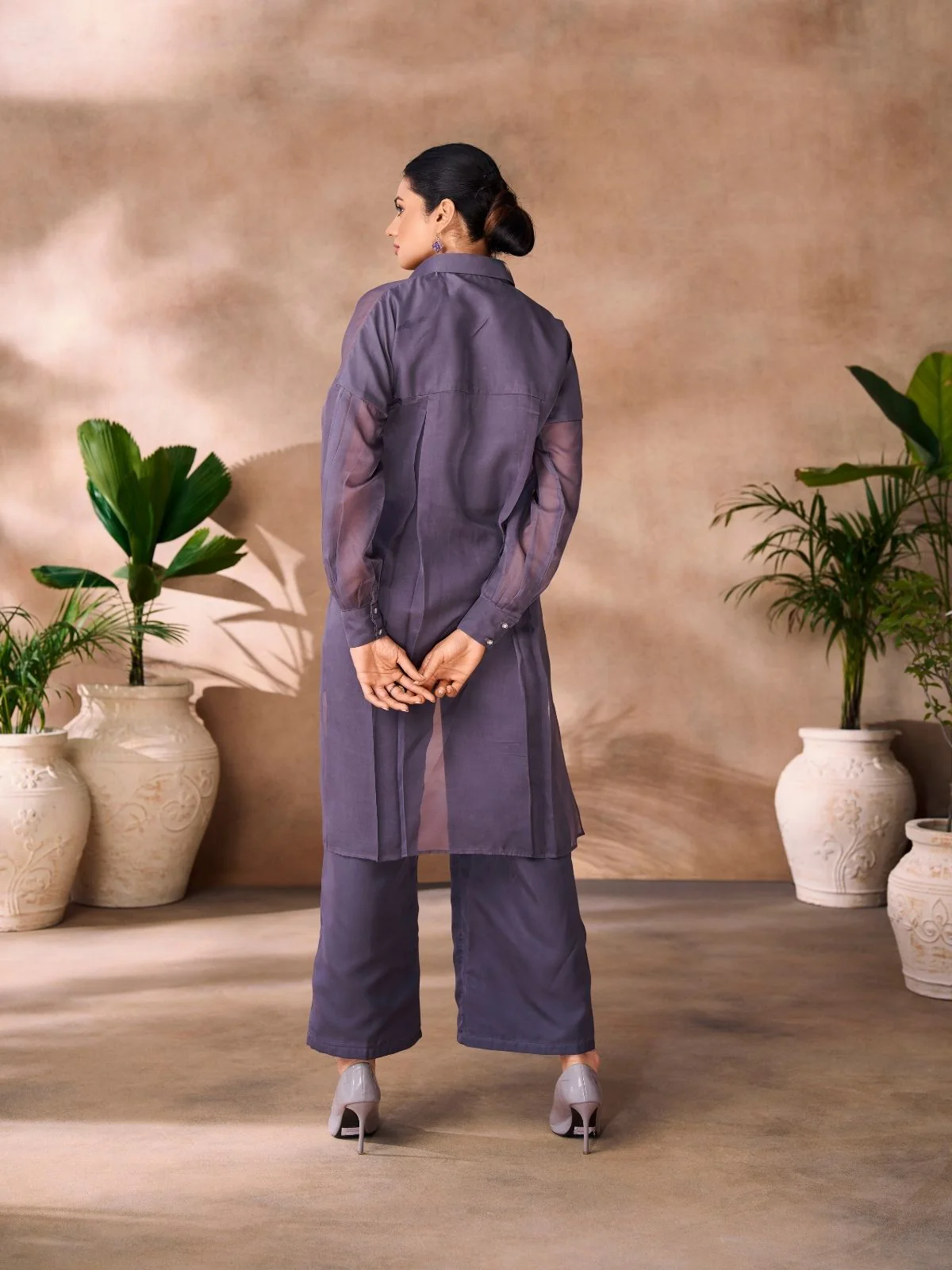 Odette Purple Organza Embroidered Co-Ord Set For Women - Image 5