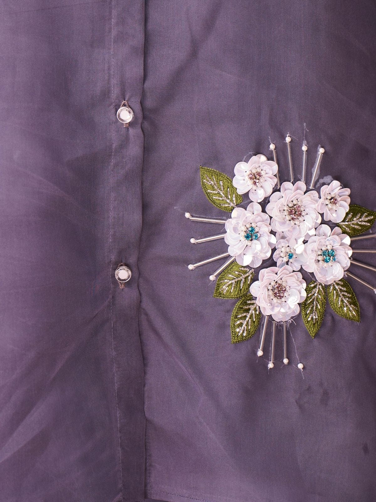 Odette Purple Organza Embroidered Co-Ord Set For Women - Image 6