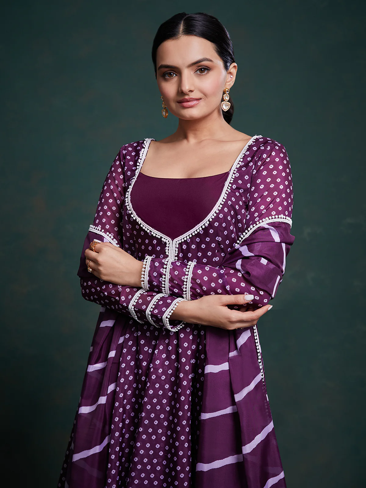 Odette Purple Organza Printed Stitched Salwar Suit Set For Women - Image 5