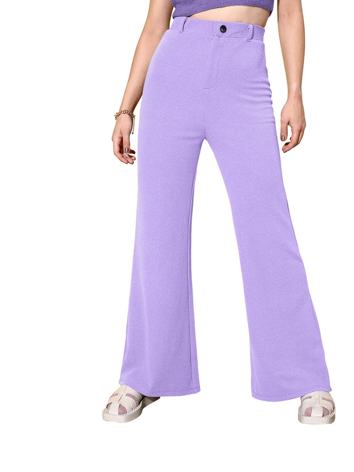 Odette Purple Polyester Solid Stylish Trousers For Women
