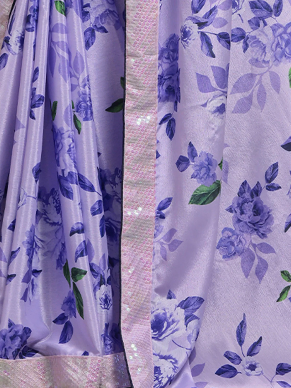 Odette Purple Printed Chiffon Saree With Unstitched Blouse For Women - Image 8