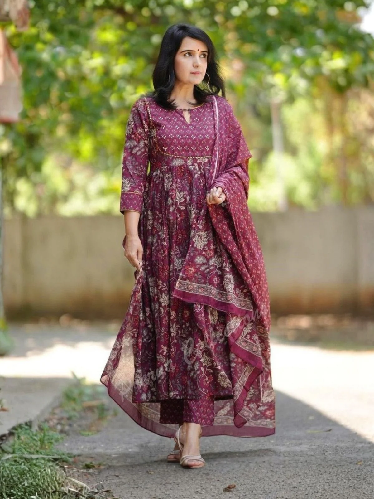 Odette Purple Rayon Printed Stitched Kurta Set For Women