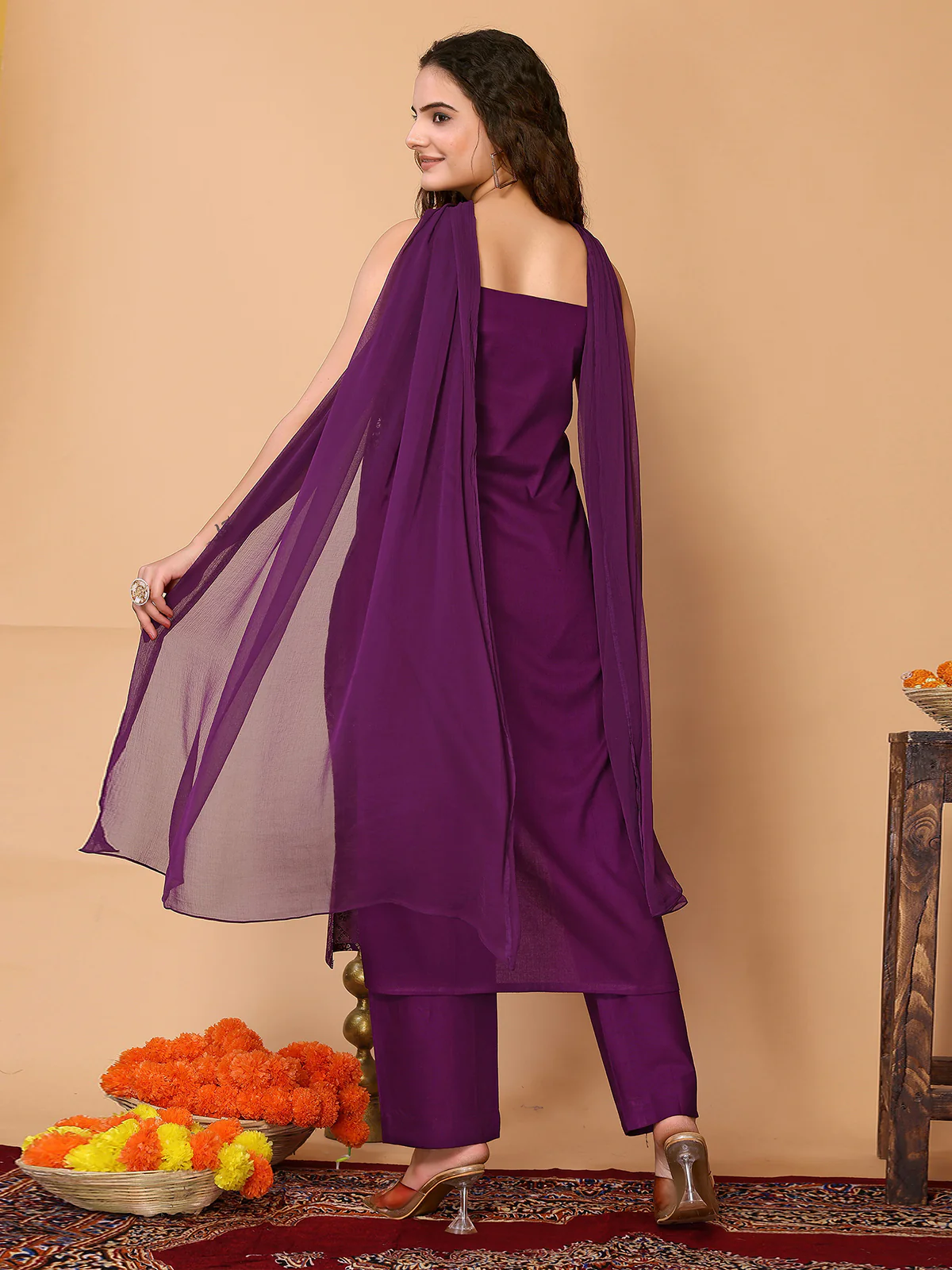 Odette Purple Rayon Printed Stitched Kurta Set For Women - Image 3