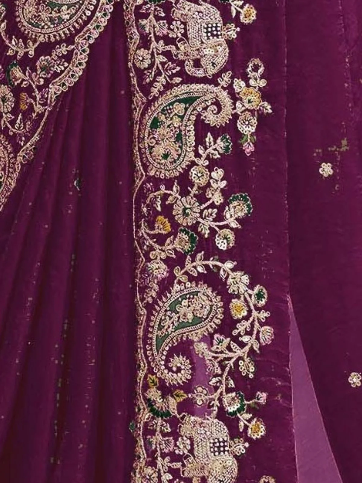 Odette Purple Satin Embroidered Saree For Women - Image 4