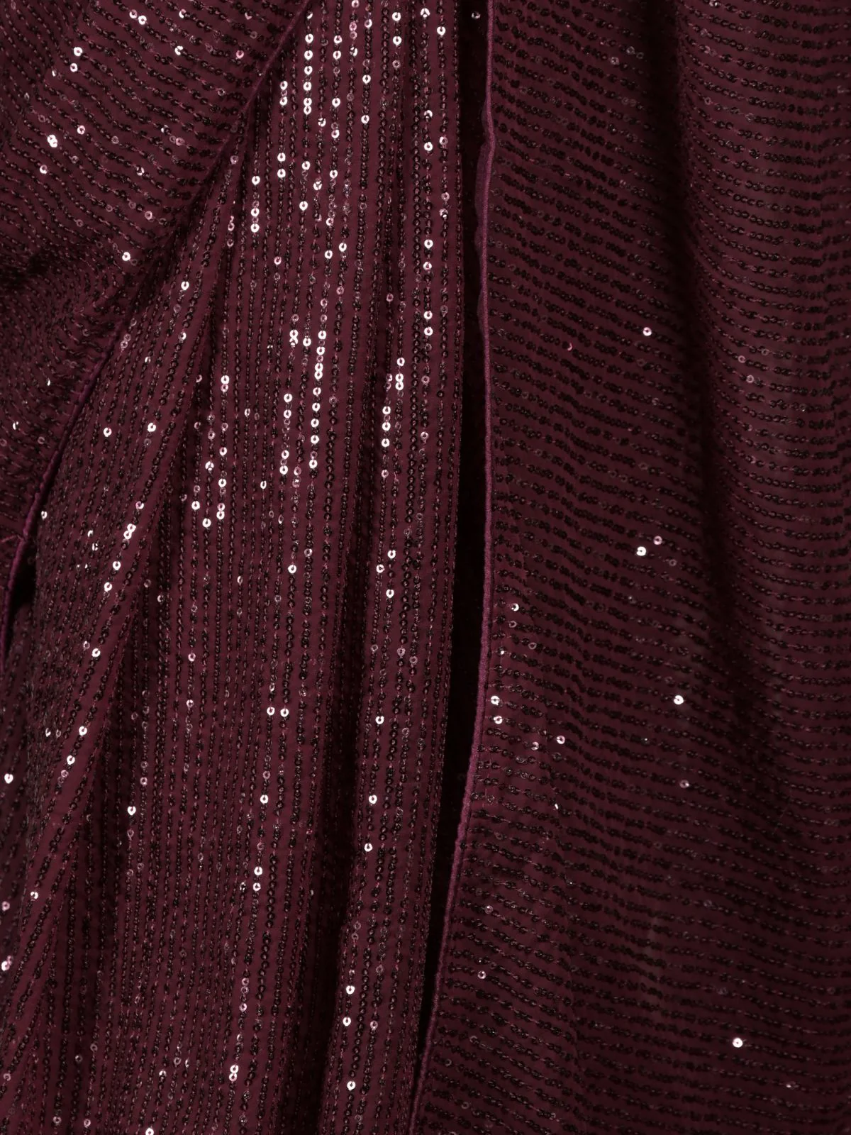 Odette Purple Sequin Embroidered Net Saree With Unstitched Blouse For Women - Image 5