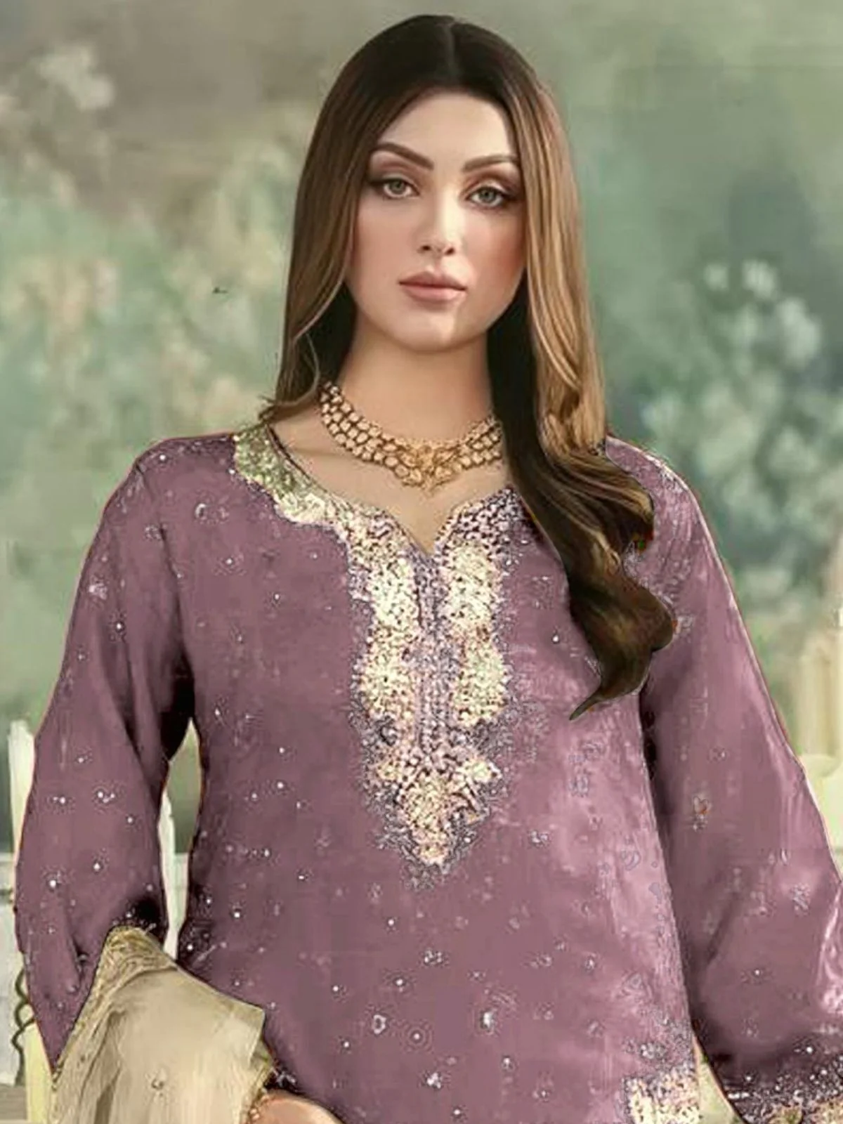 Odette Purple Silk Blend Embellished Semi Stitched Kurta Set For Women - Image 2
