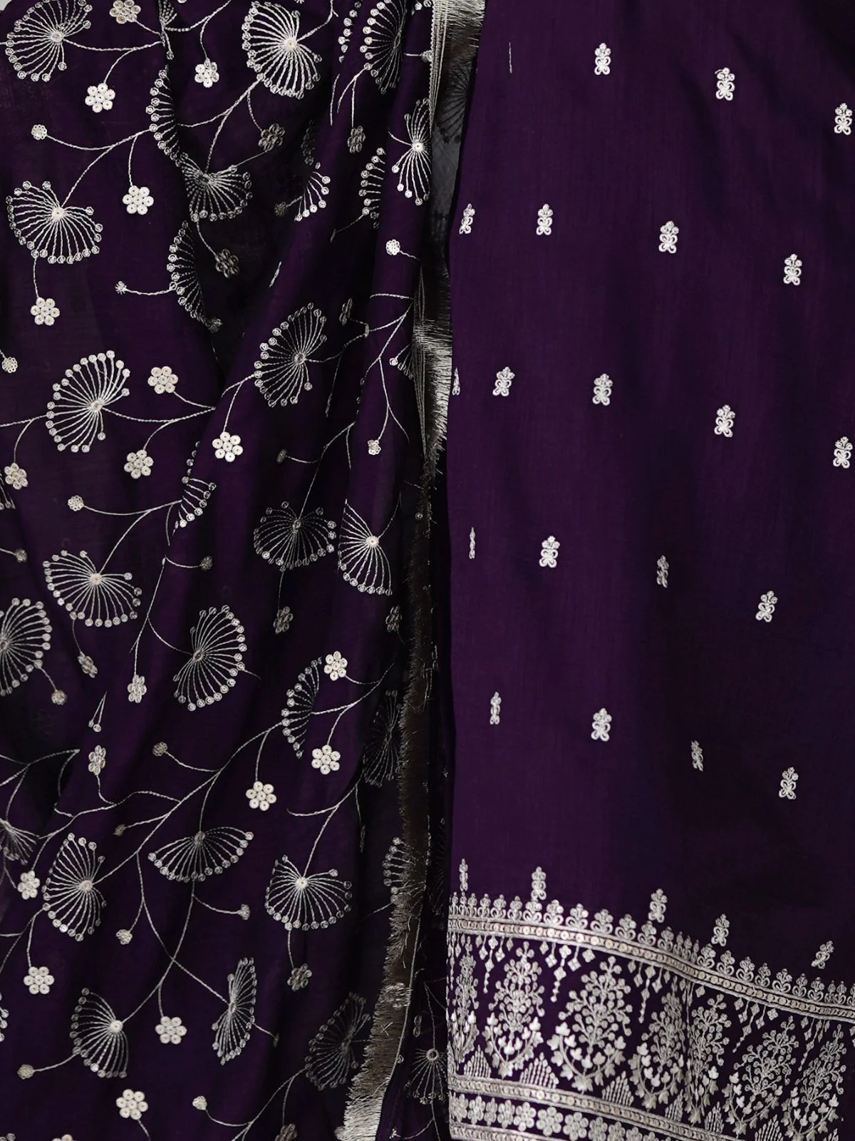 Odette Purple Silk Blend Embroidered Kurta Set For Women - Image 5