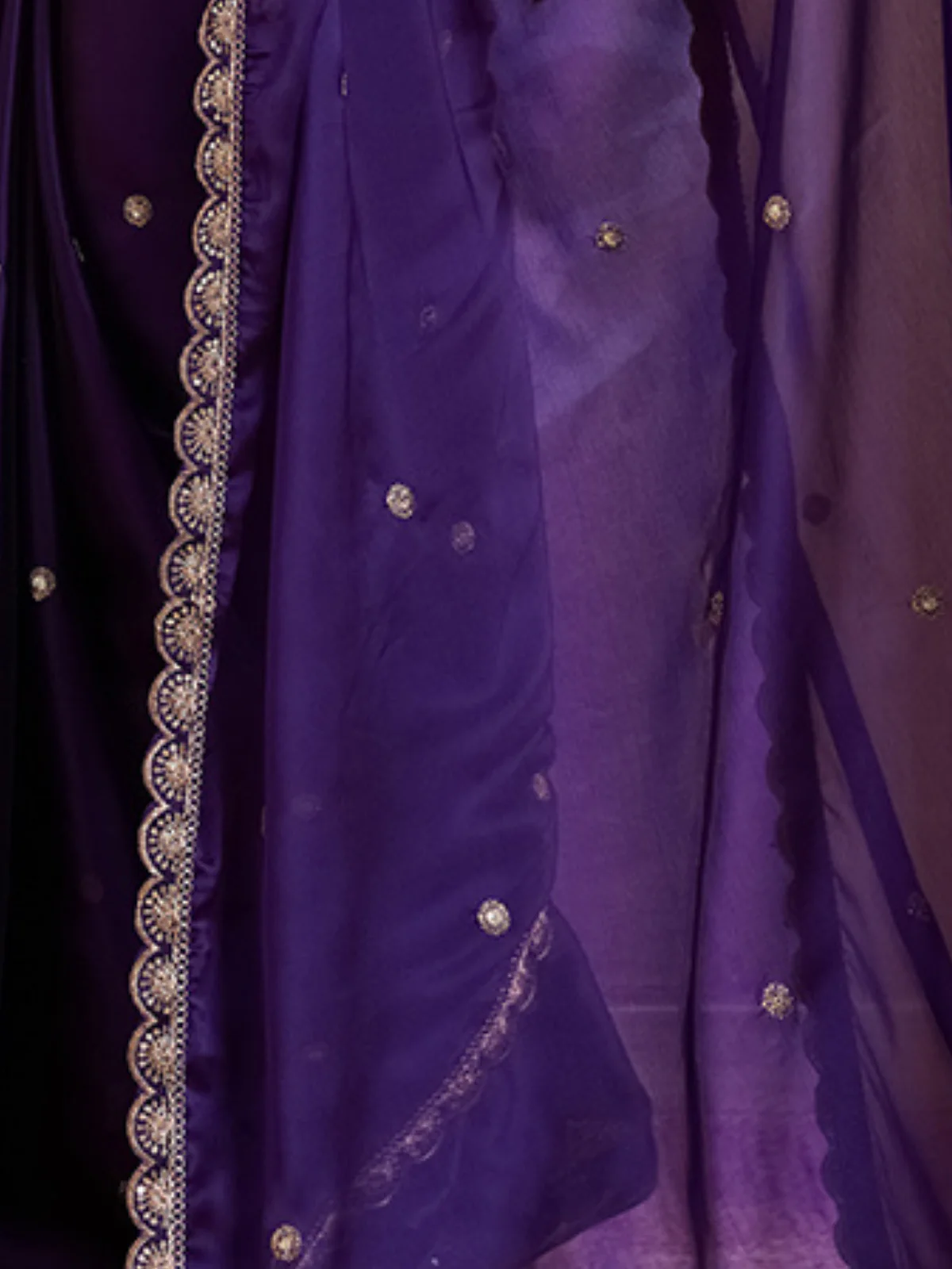 Odette Purple Silk Blend Embroidered Saree For Women - Image 5