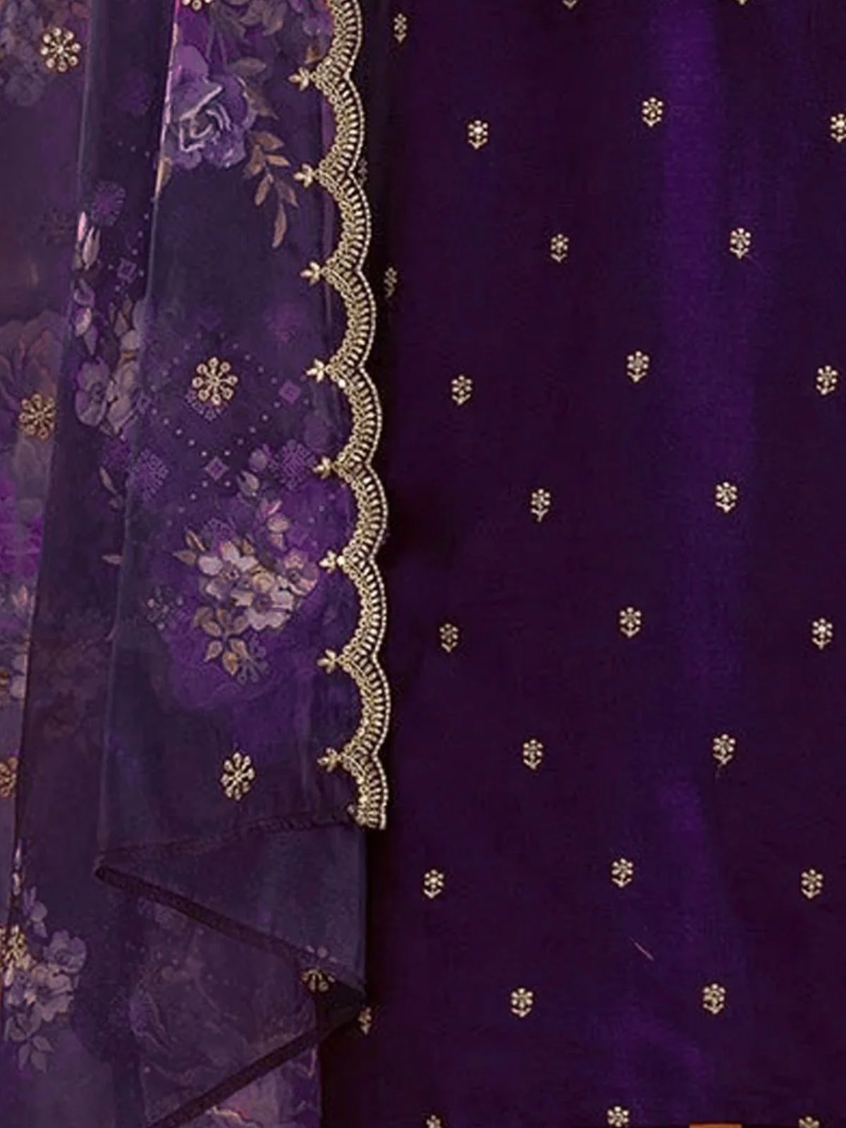 Odette Purple Silk Blend Embroidered Semi-Stitched Kurta Set For Women - Image 3