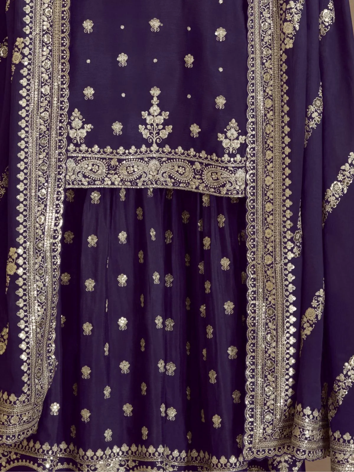 Odette Purple Silk Blend Embroidered Semi-Stitched Kurta Set For Women - Image 3