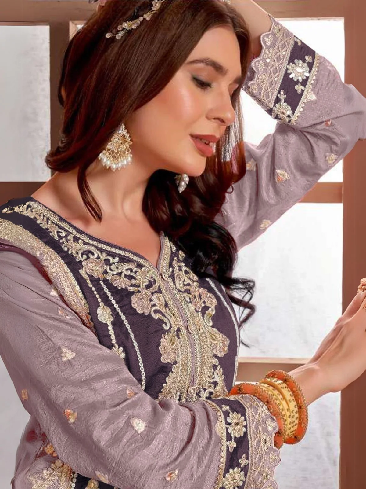 Odette Purple Silk Blend Embroidered Semi-Stitched Kurta Set For Women - Image 2