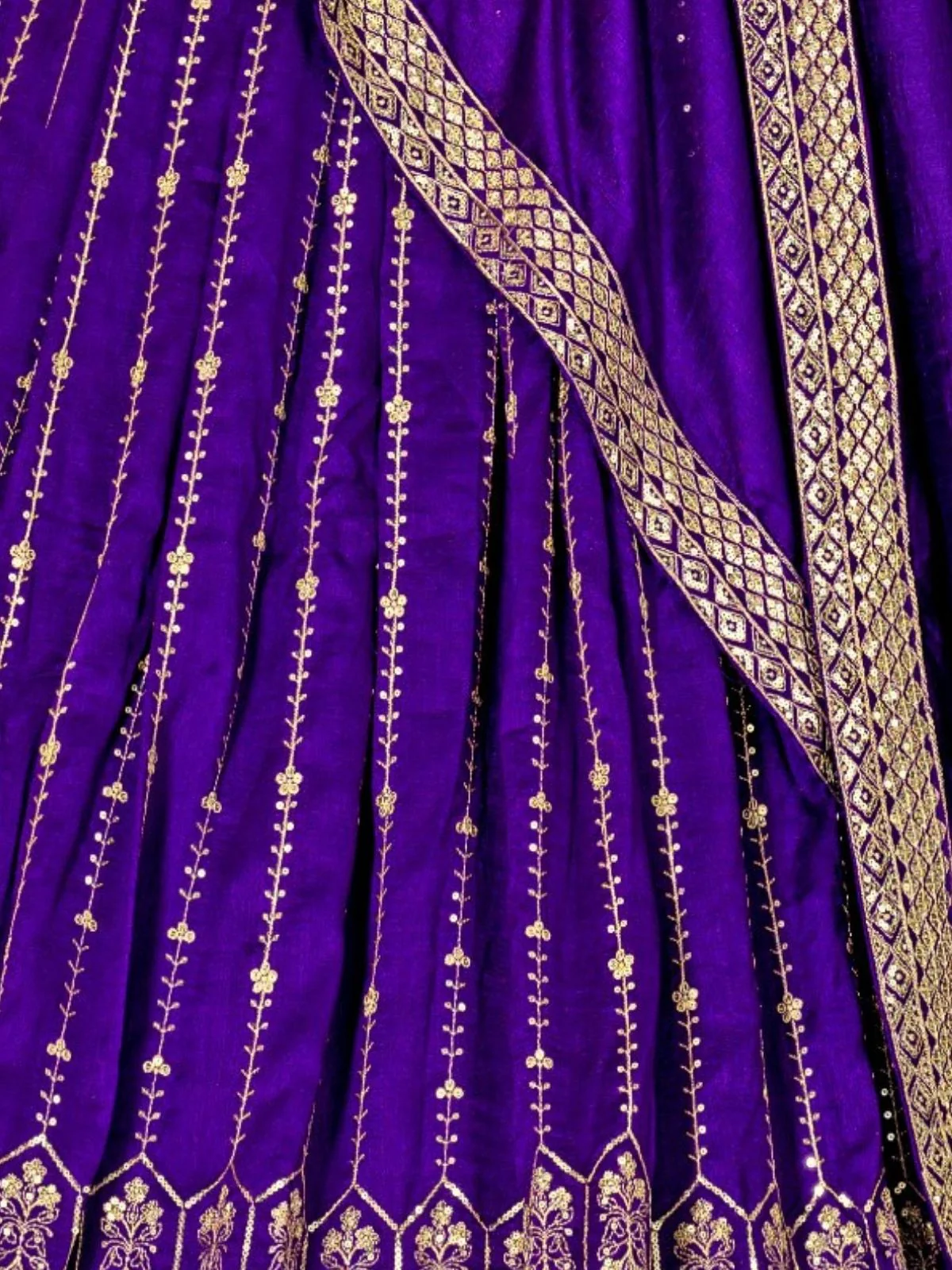 Odette Purple Silk Blend Embroidered Semi-Stitched lehenga For Women - Image 5