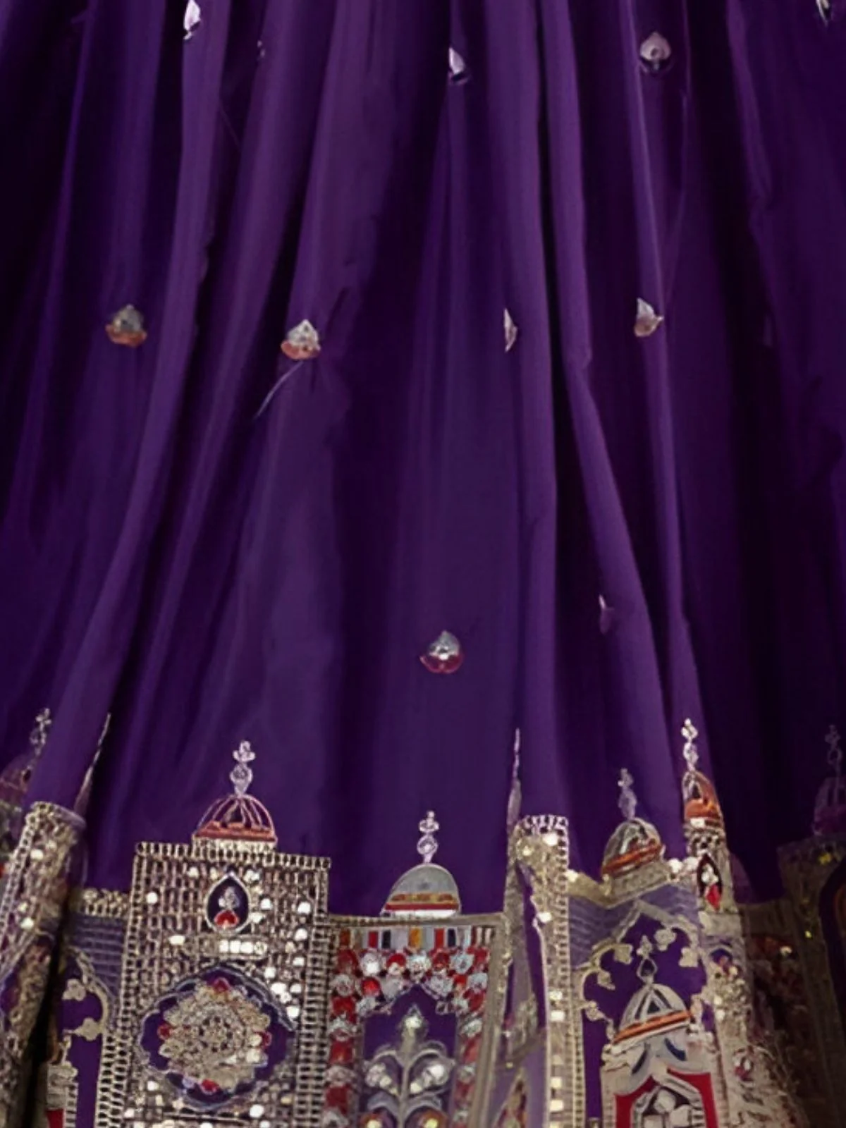 Odette Purple Silk Blend Embroidered Semi-Stitched lehenga For Women - Image 5