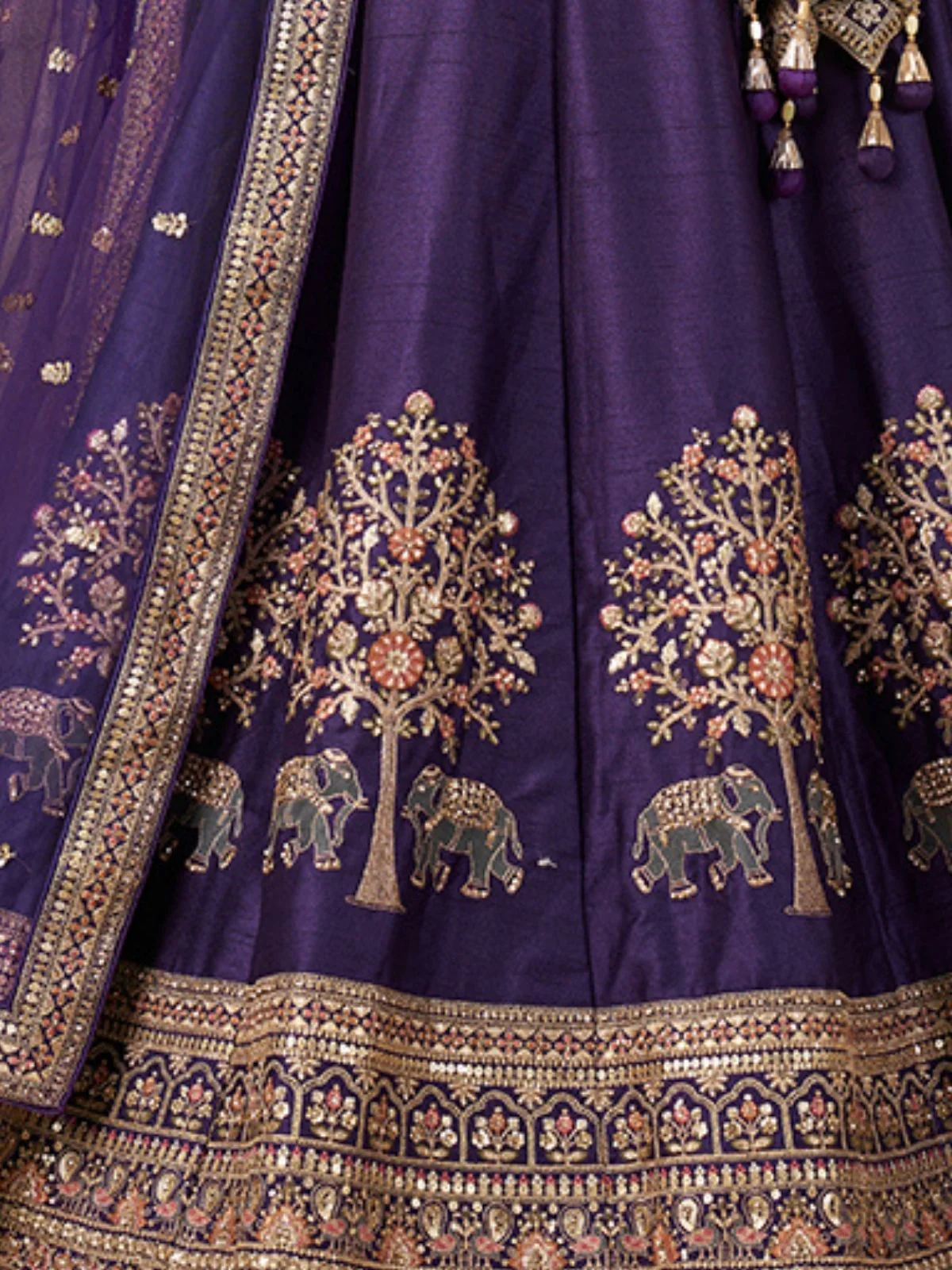 Odette Purple Silk Blend Embroidered Semi-Stitched Lehenga For Women - Image 4
