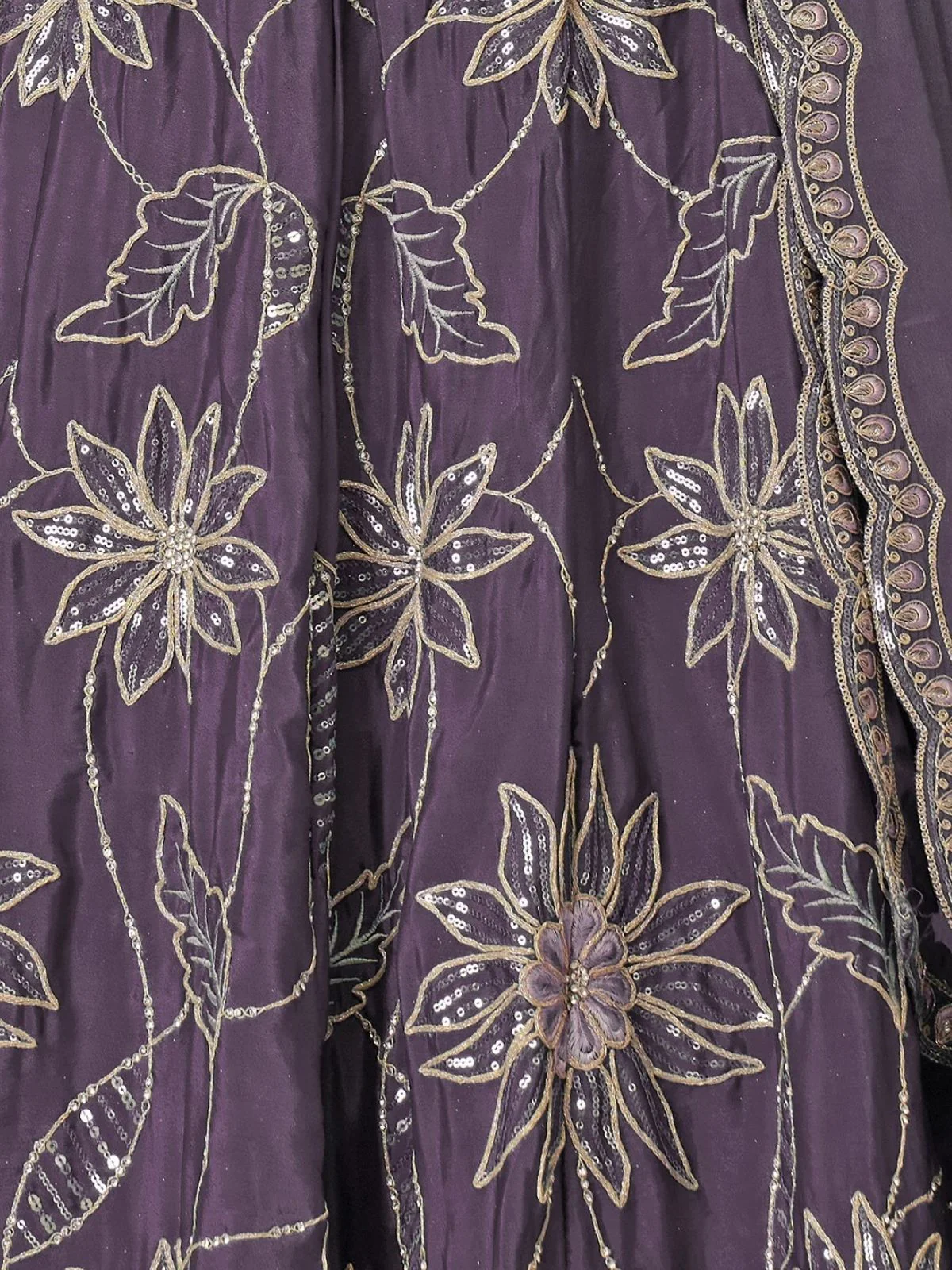Odette Purple Silk Blend Embroidered Semi-Stitched Lehenga For Women - Image 5