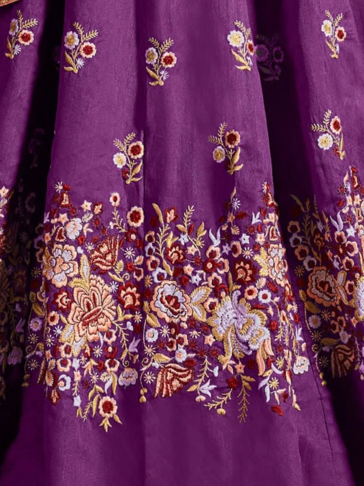 Odette Purple Silk Blend Embroidered Semi Stitched Lehenga With Blouse For Women - Image 6