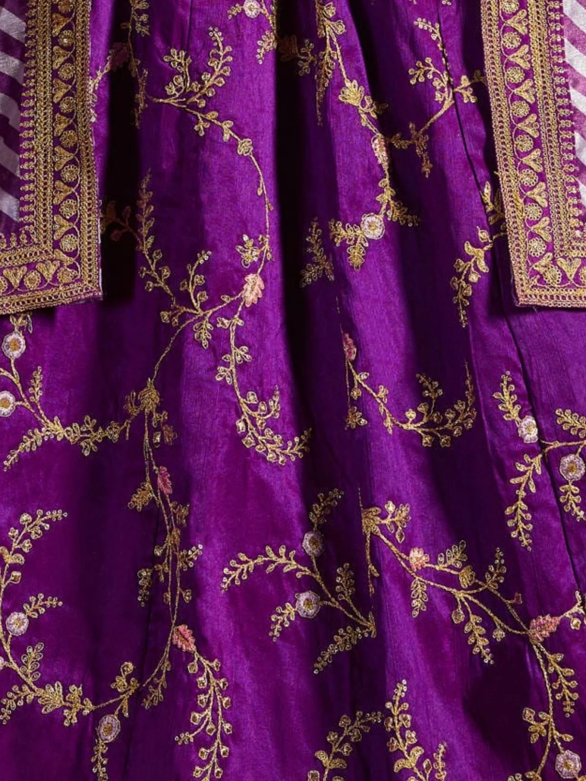 Odette Purple Silk Blend Embroidered Semi Stitched Lehenga With Blouse For Women - Image 6