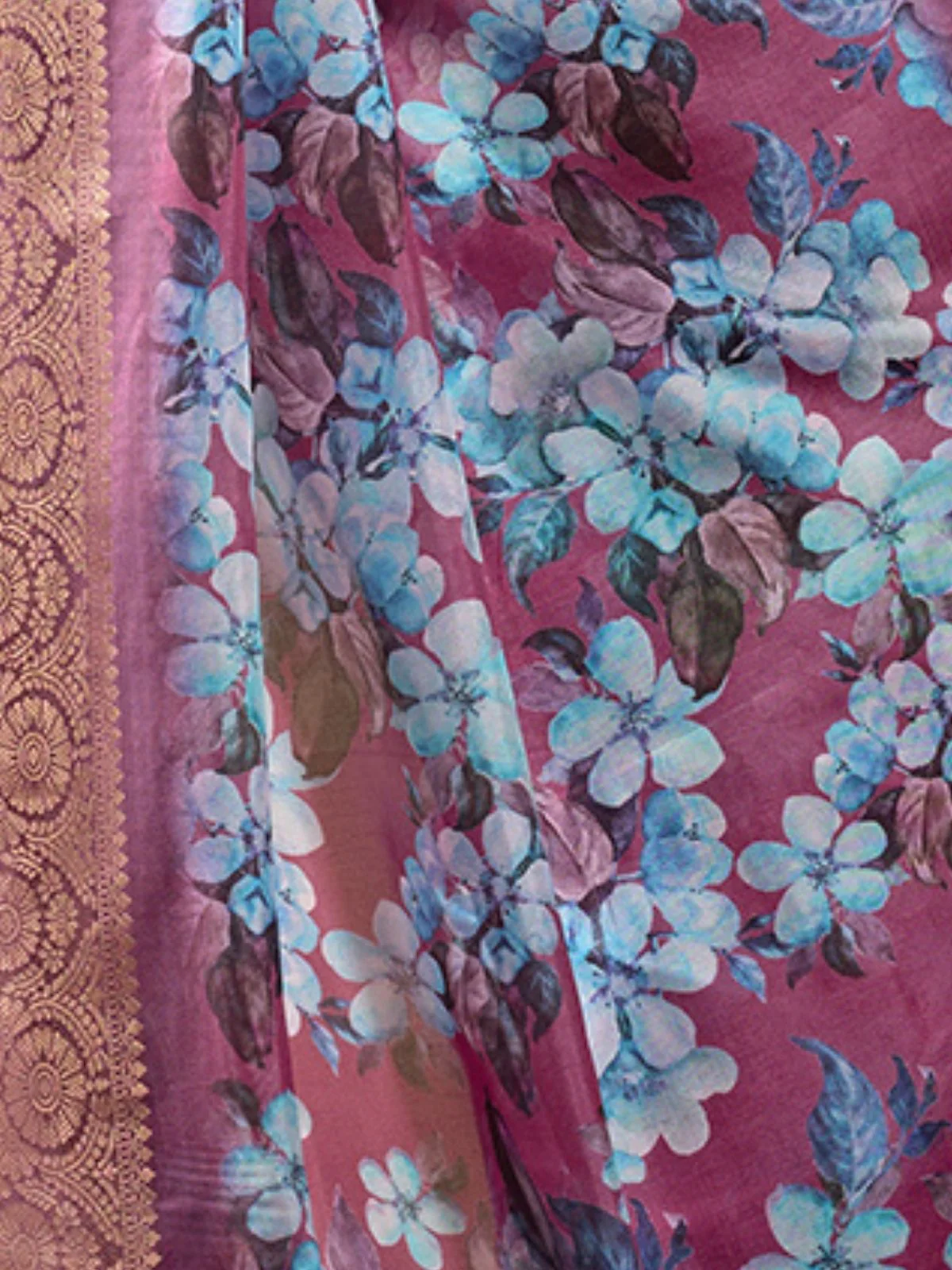 Odette Purple Silk Blend Printed Saree For Women - Image 5