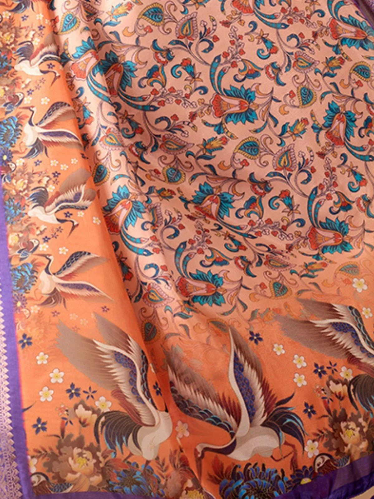 Odette Purple Silk Blend Printed Saree For Women - Image 5