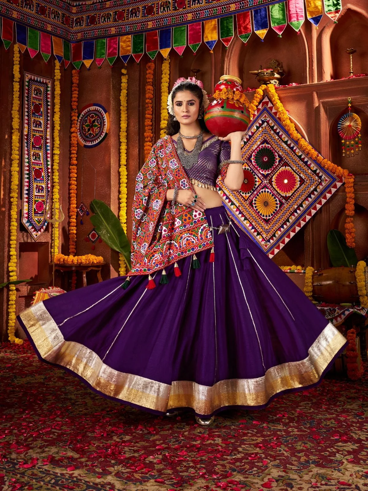 Odette Purple Silk Blend Semi-Stitched lehenga With Stunning Tassels For Women - Image 2