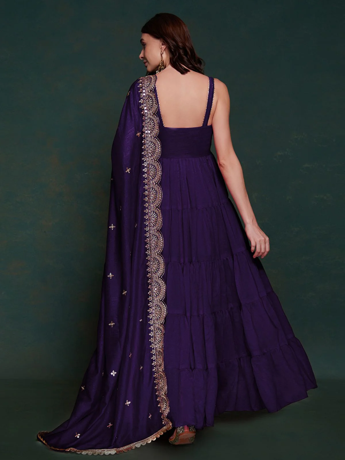 Odette Purple Silk Blend Solid Stitched Gown For Women - Image 6