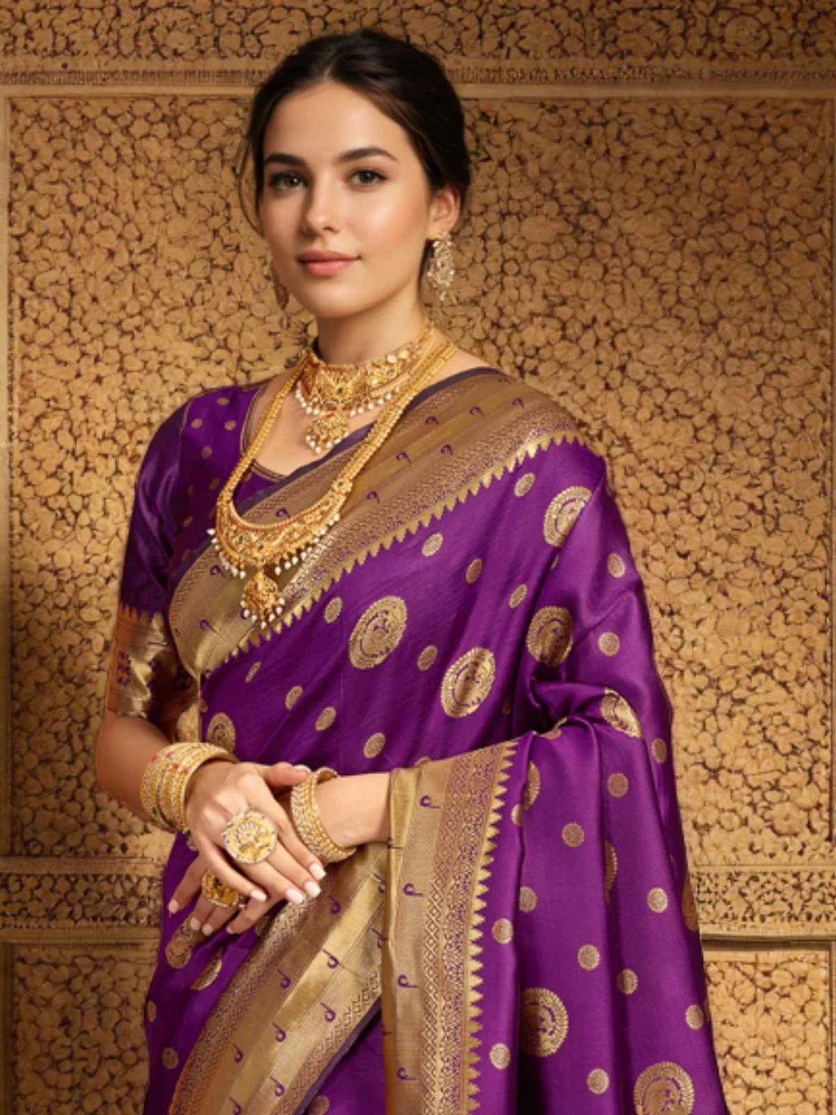 Odette Purple Silk Blend Woven Pithani Saree For Women - Image 5