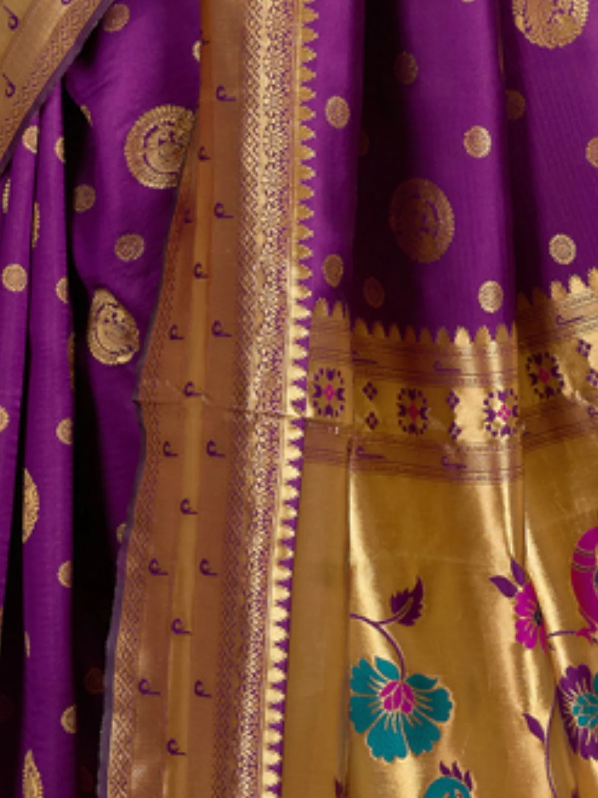 Odette Purple Silk Blend Woven Pithani Saree For Women - Image 6