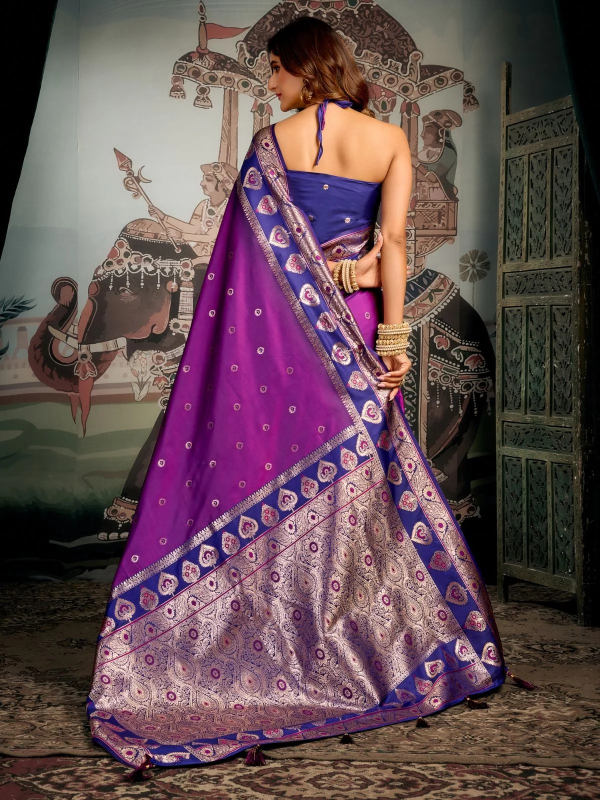 Odette Purple Silk Blend Woven Saree For Women - Image 4