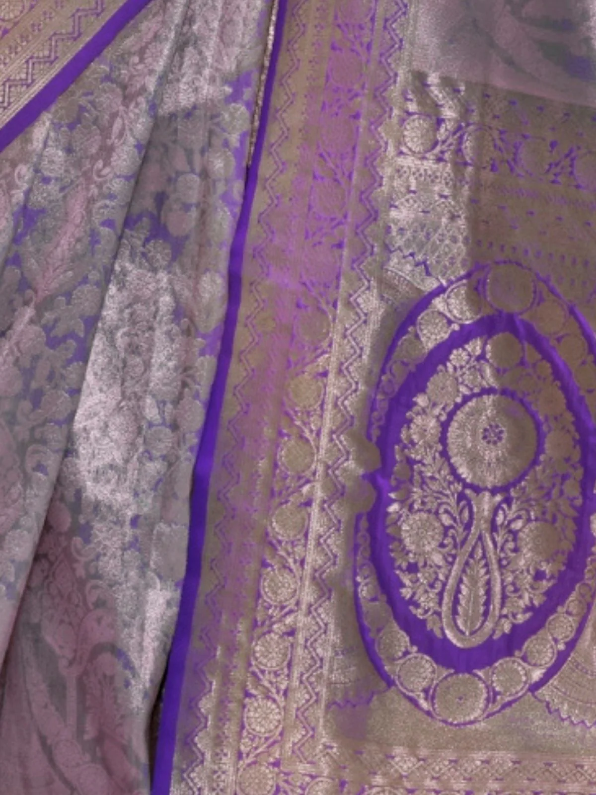 Odette Purple Silk Blend Woven Saree With Unstitched Blouse For Women - Image 3