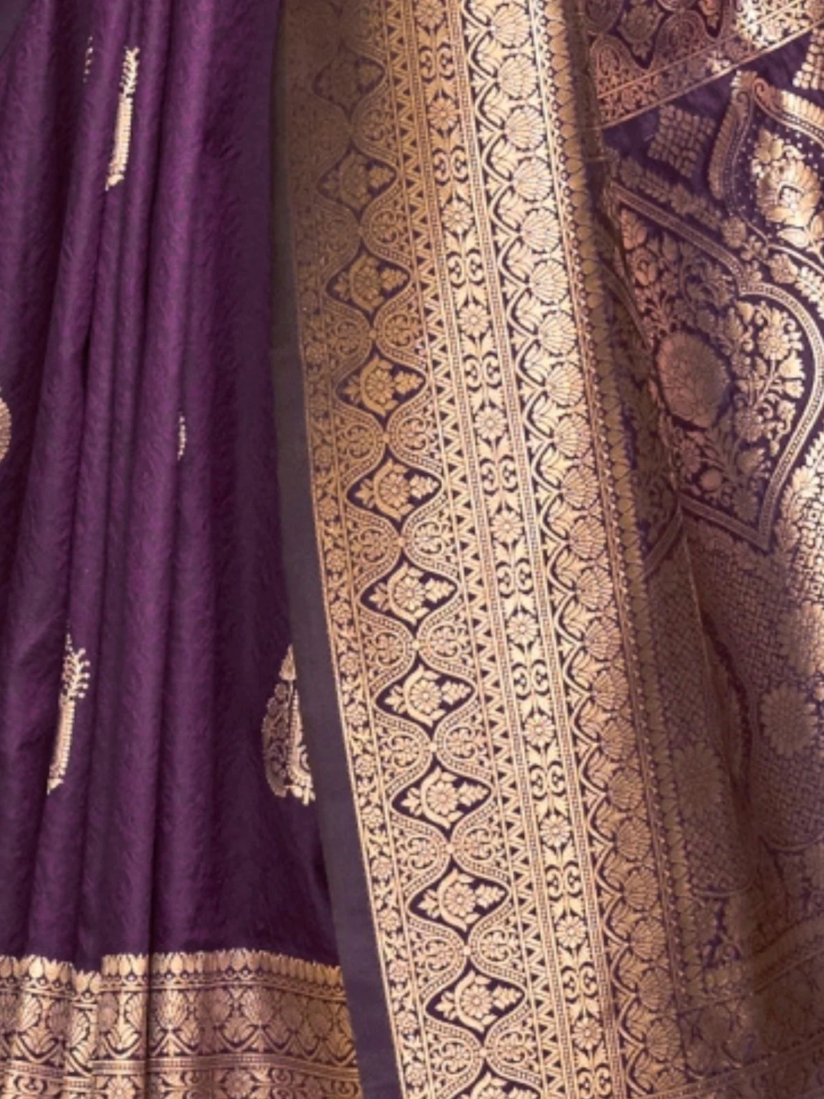 Odette Purple Silk Blend Woven Saree With Unstitched Blouse For Women - Image 3