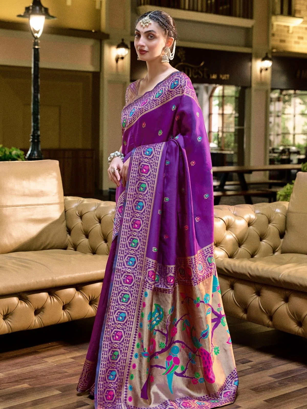 Odette Purple Silk Woven Paithani Saree For Women - Image 2