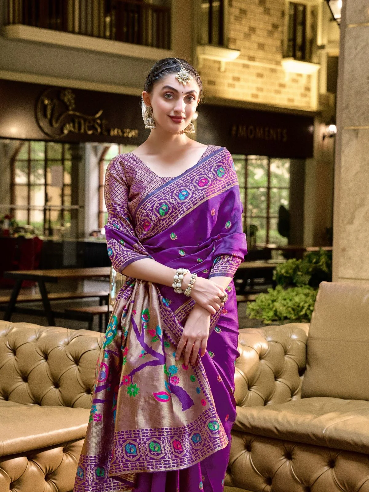 Odette Purple Silk Woven Paithani Saree For Women - Image 4