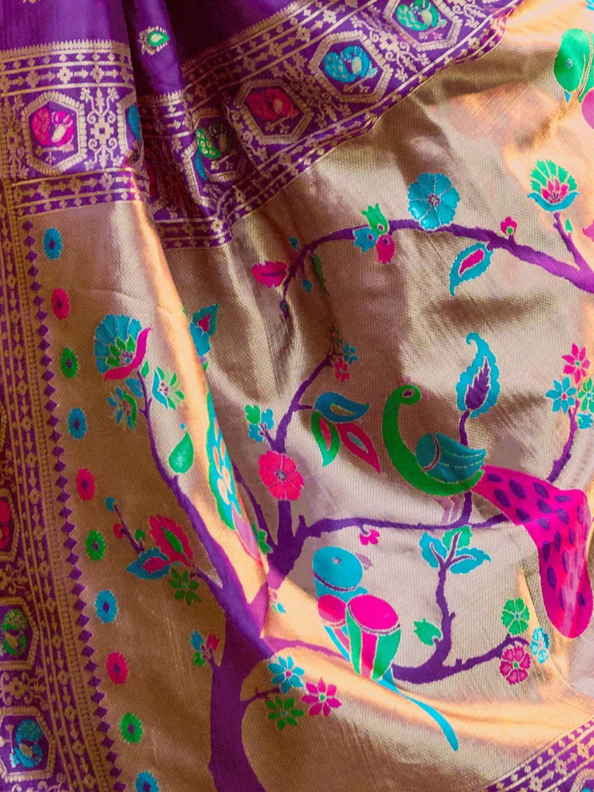 Odette Purple Silk Woven Paithani Saree For Women - Image 5