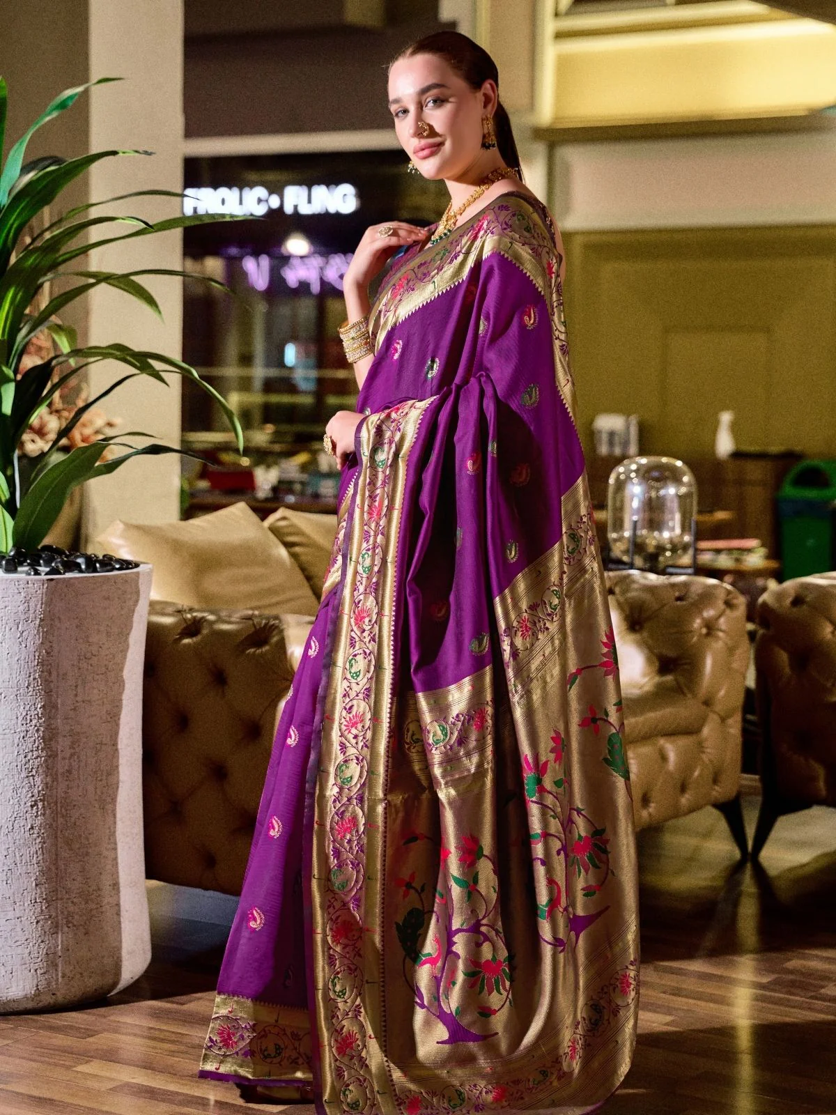 Odette Purple Silk Woven Paithani Saree For Women - Image 2