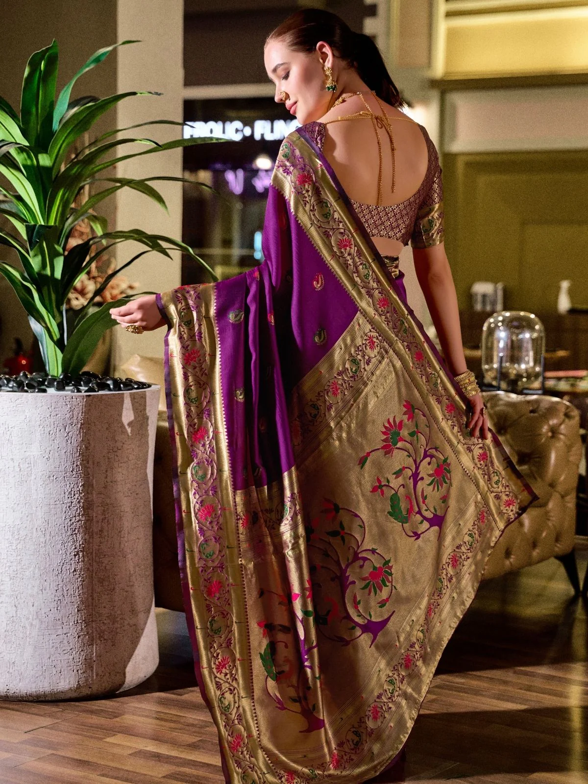 Odette Purple Silk Woven Paithani Saree For Women - Image 3