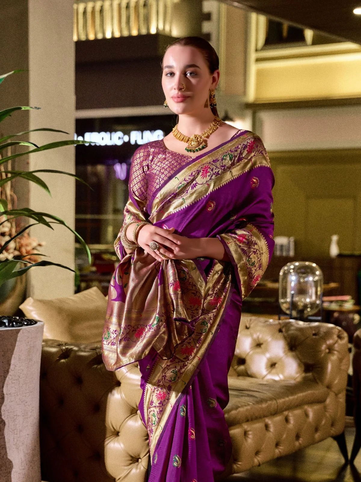 Odette Purple Silk Woven Paithani Saree For Women - Image 4