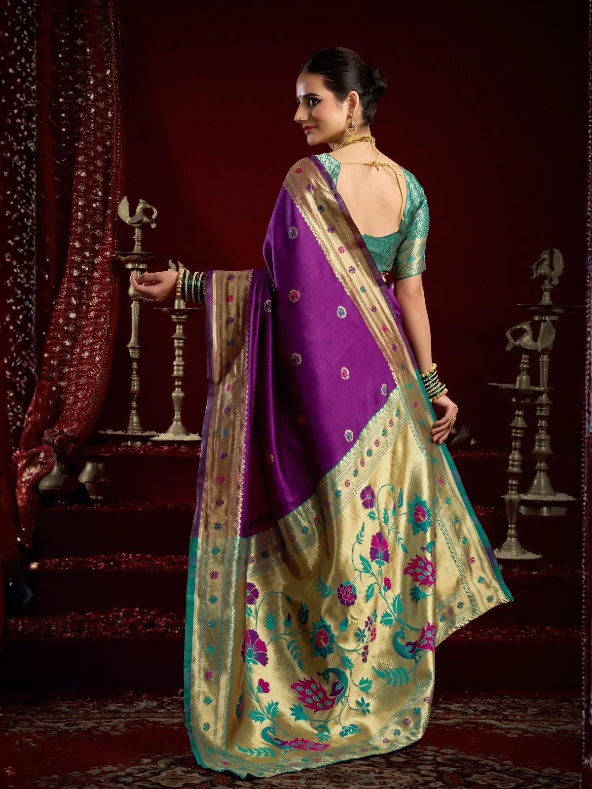 Odette Purple Silk Woven Paithani Saree For Women - Image 4