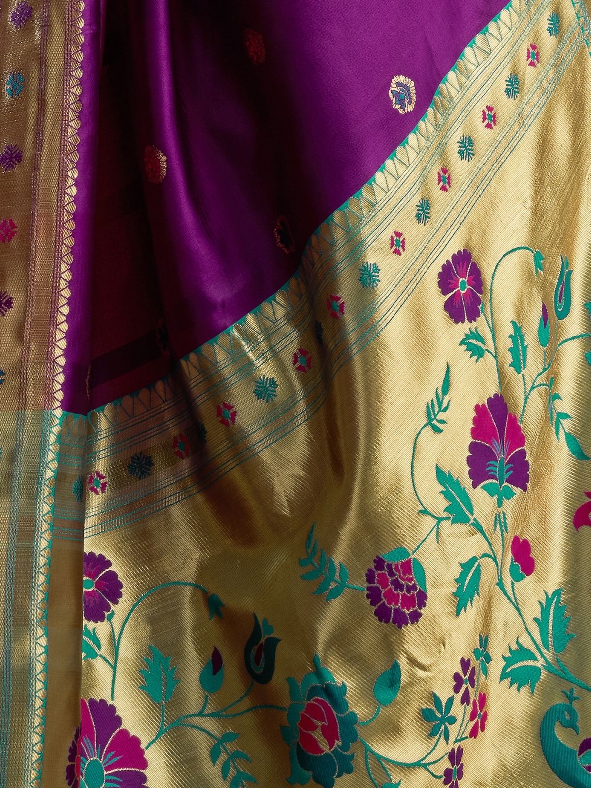 Odette Purple Silk Woven Paithani Saree For Women - Image 6
