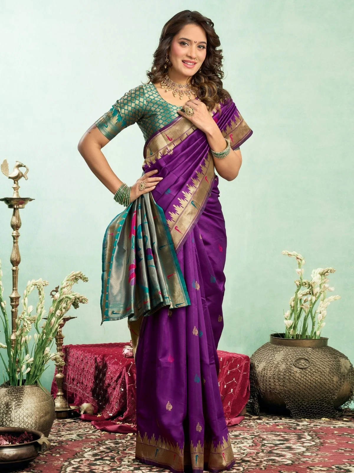 Odette Purple Silk Woven Paithani Saree For Women