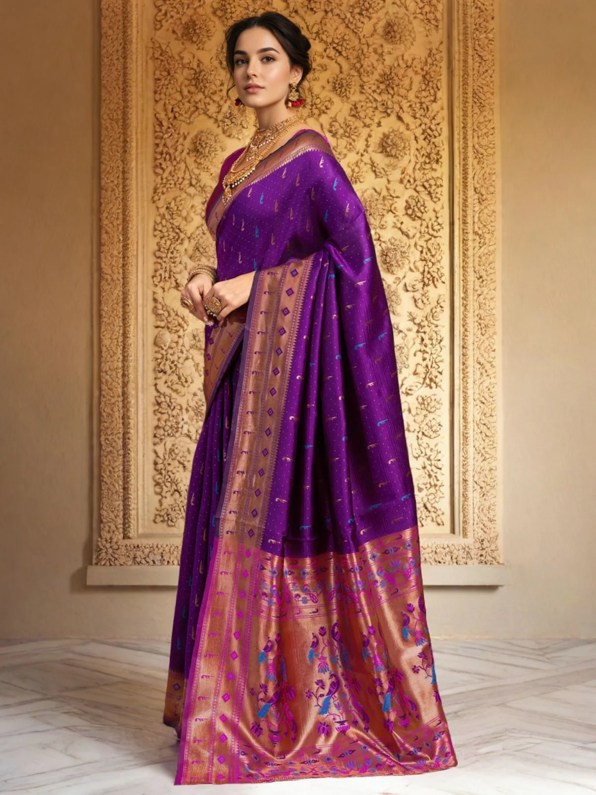 Odette Purple Silk Woven Saree For Women - Image 2