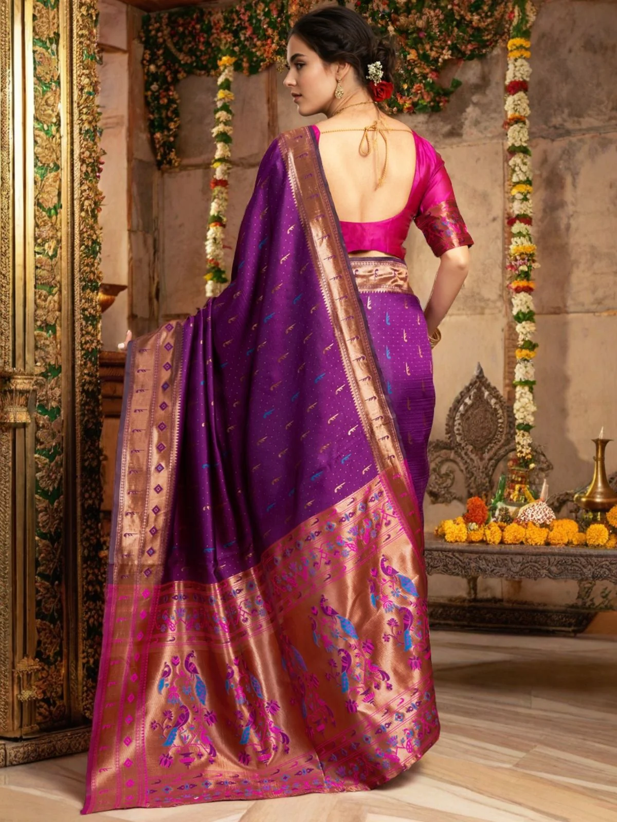 Odette Purple Silk Woven Saree For Women - Image 3