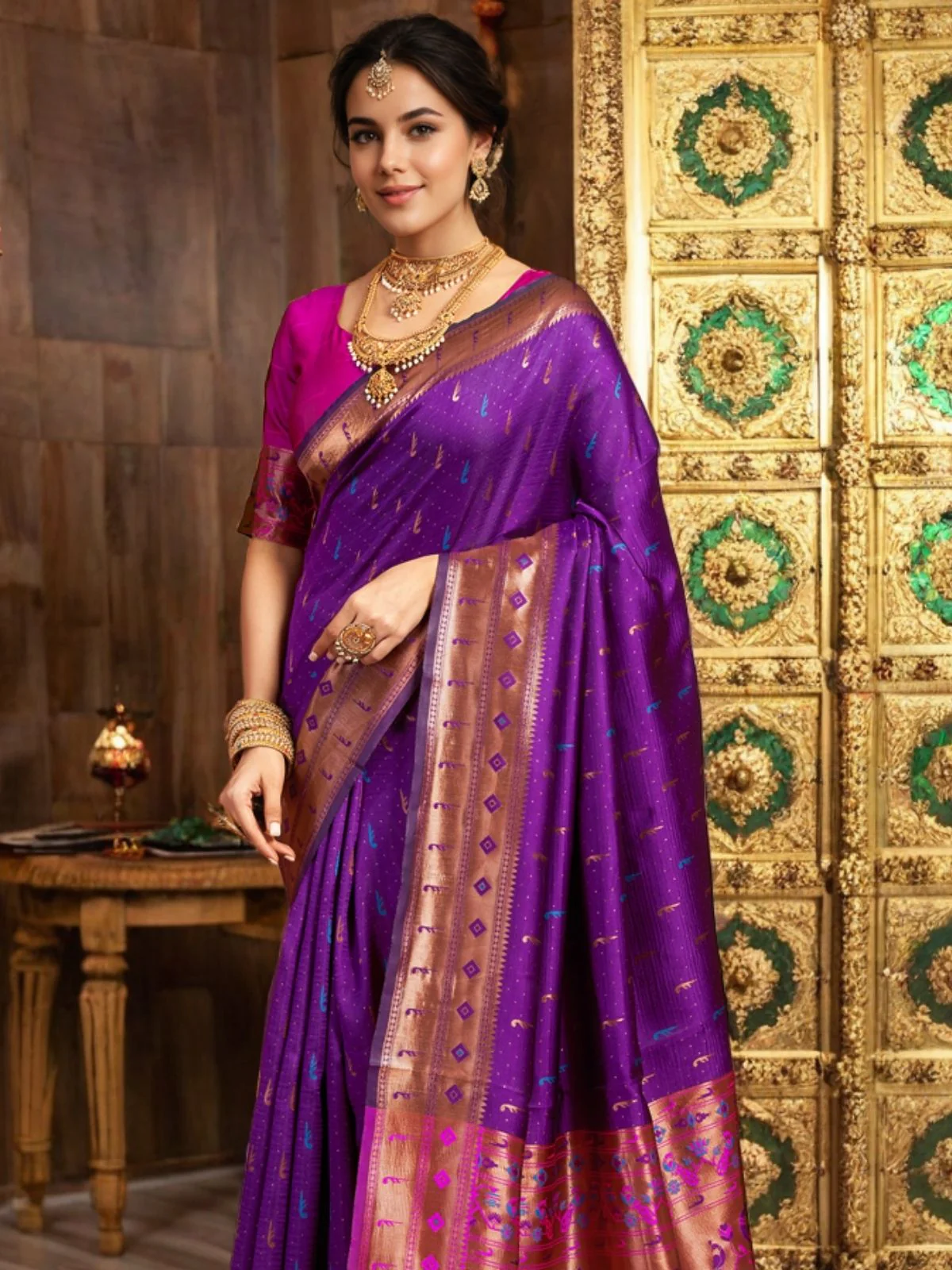 Odette Purple Silk Woven Saree For Women - Image 4