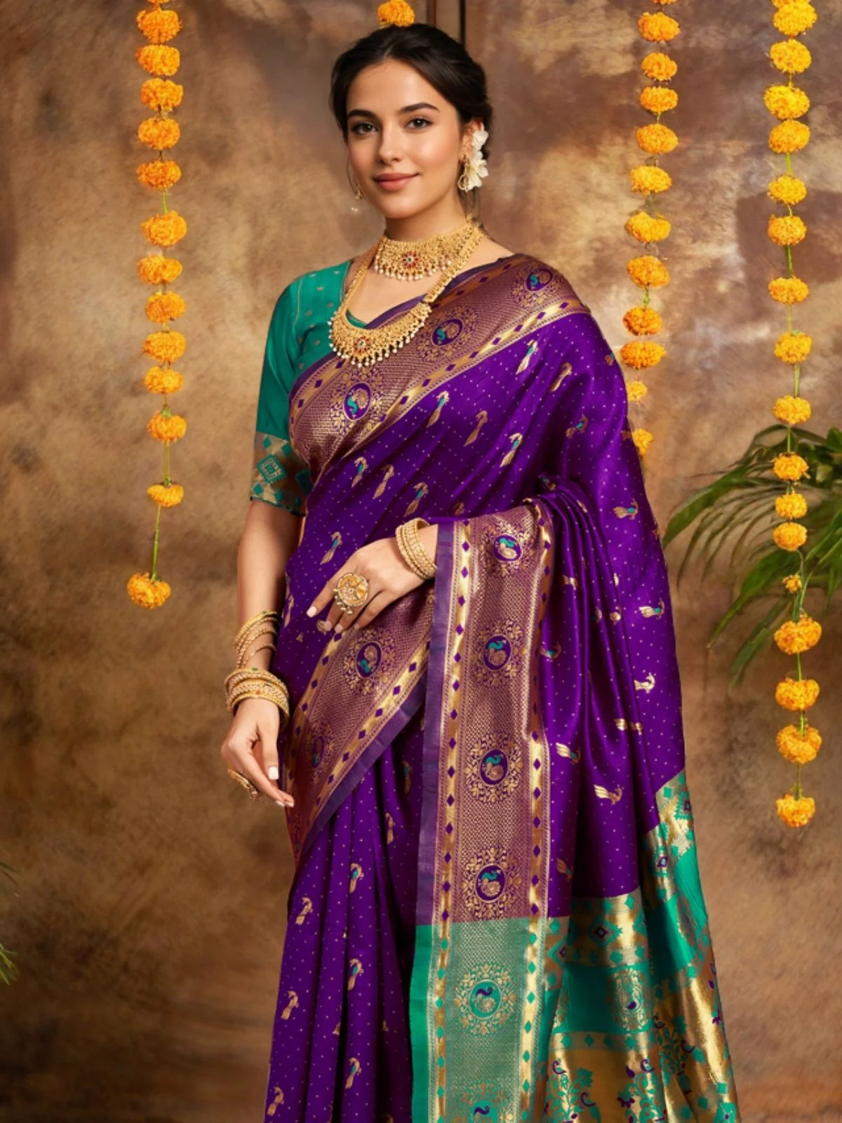 Odette Purple Silk Woven Saree For Women - Image 4