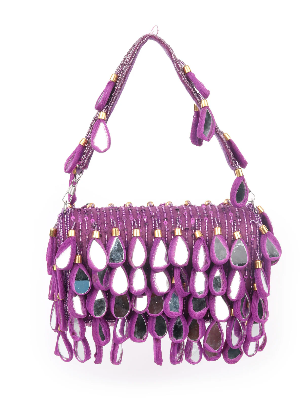 Odette Purple Suede Bead And Mirror Work Hand Bag For Women - Image 3