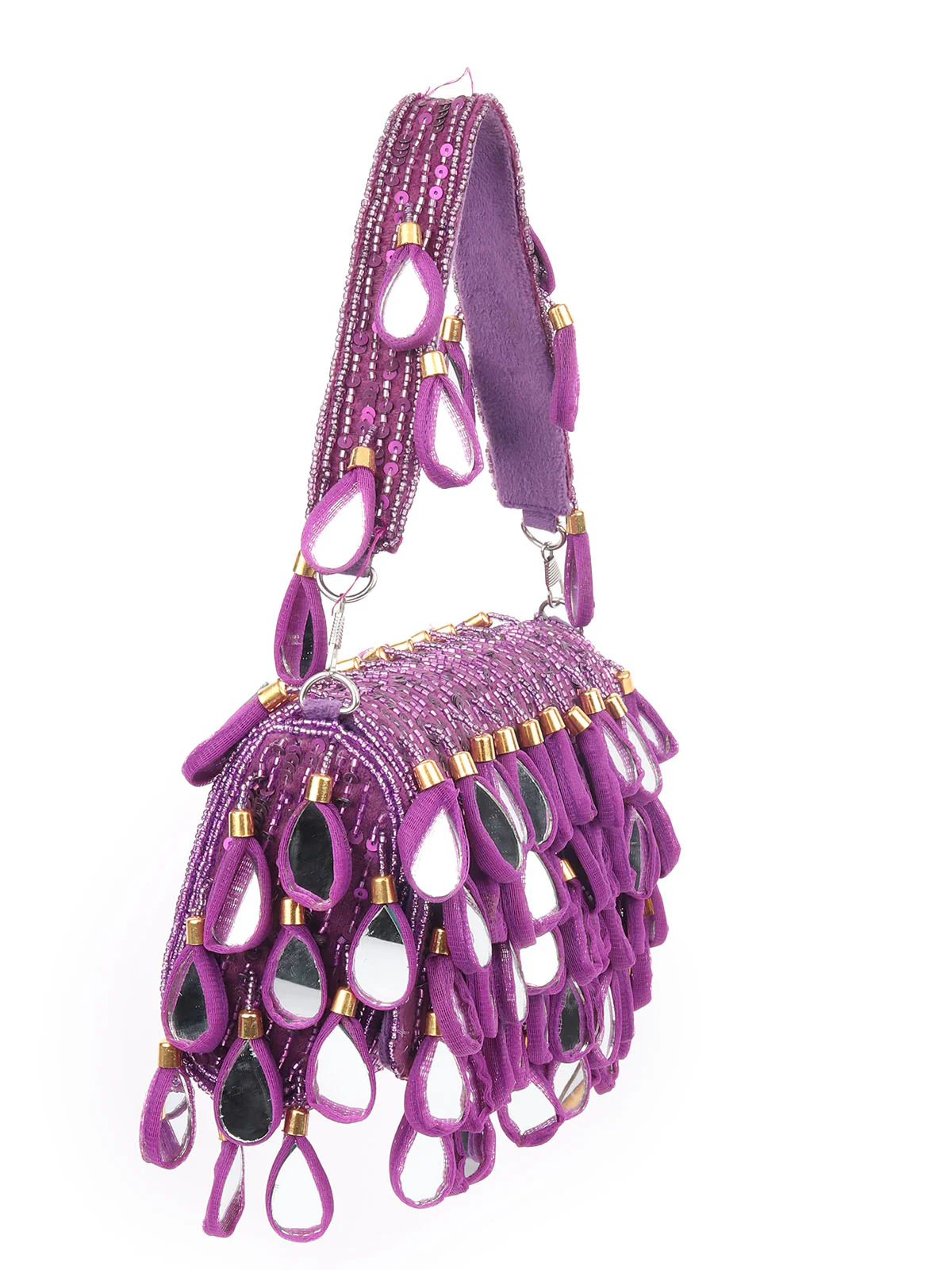 Odette Purple Suede Bead And Mirror Work Hand Bag For Women - Image 4