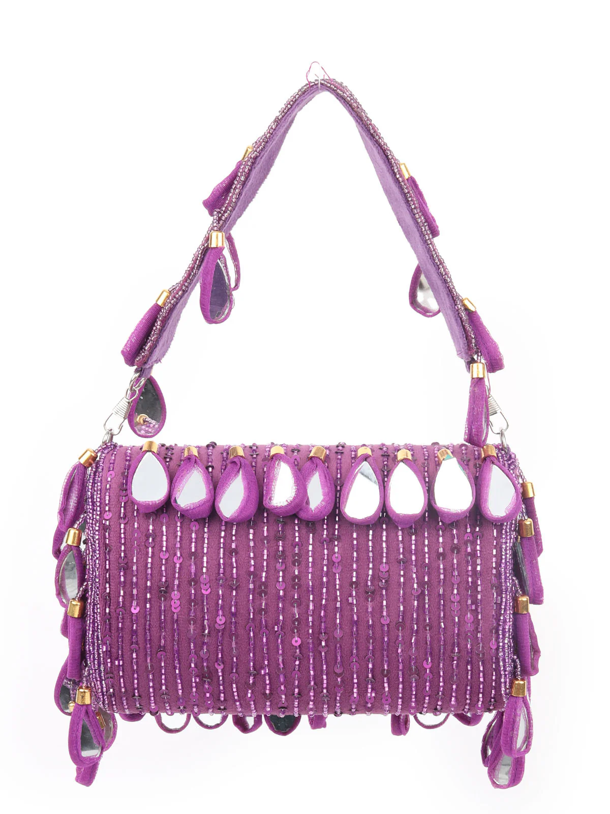Odette Purple Suede Bead And Mirror Work Hand Bag For Women - Image 5