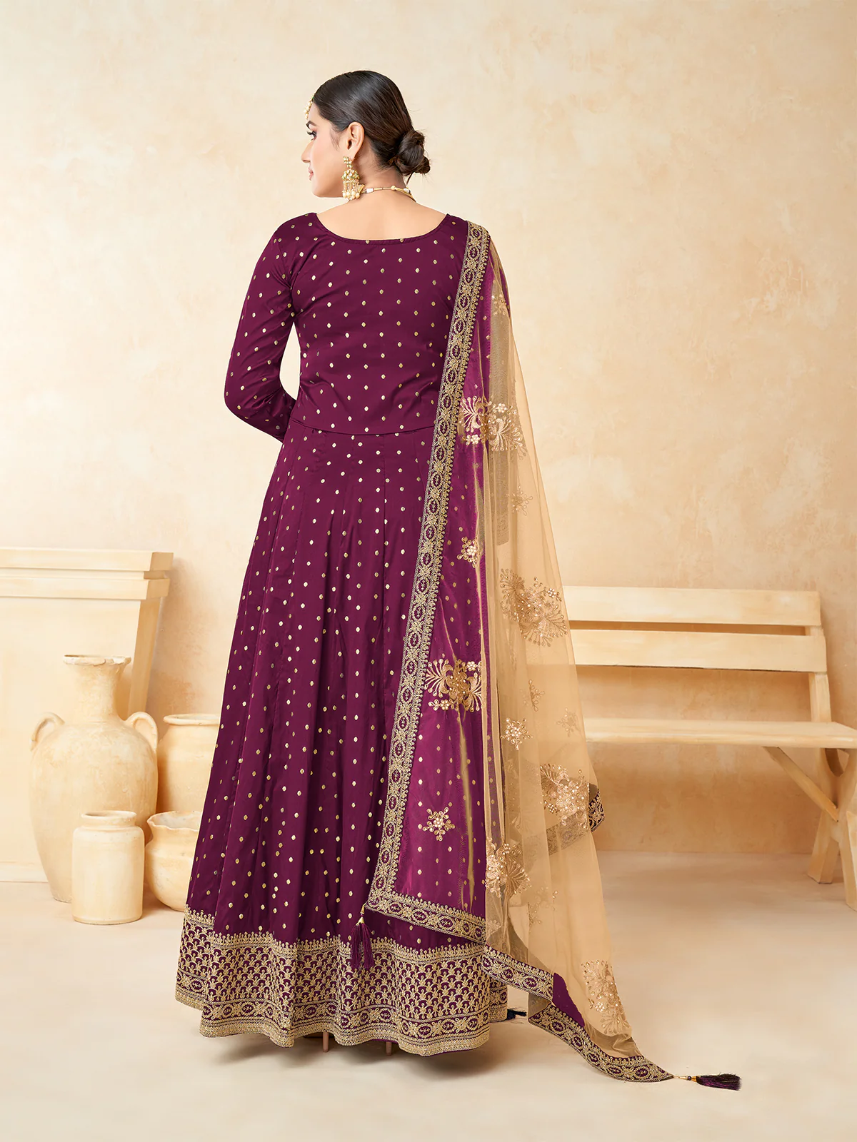 Odette Purple Tafeta Embroidered Semi stitched Kurta Set For Women - Image 3