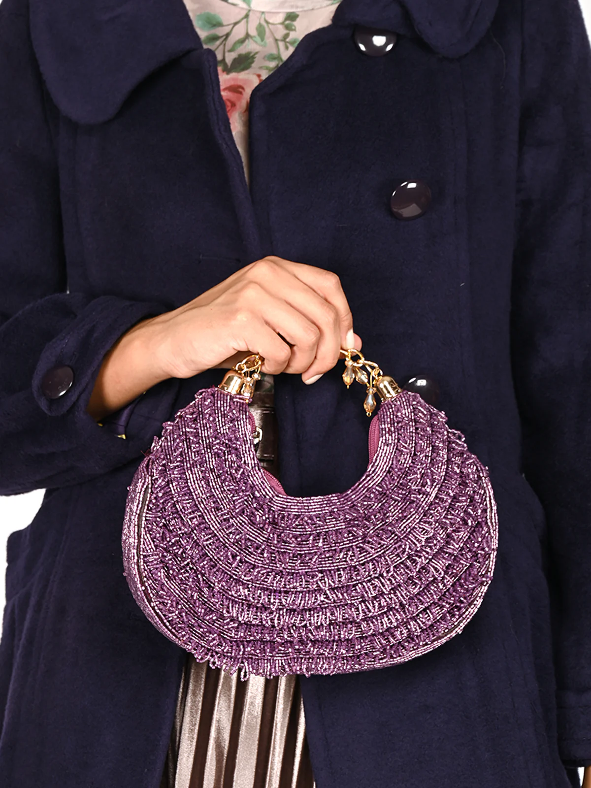 Odette Purple Tasseled Moon Clutch For Women - Image 2
