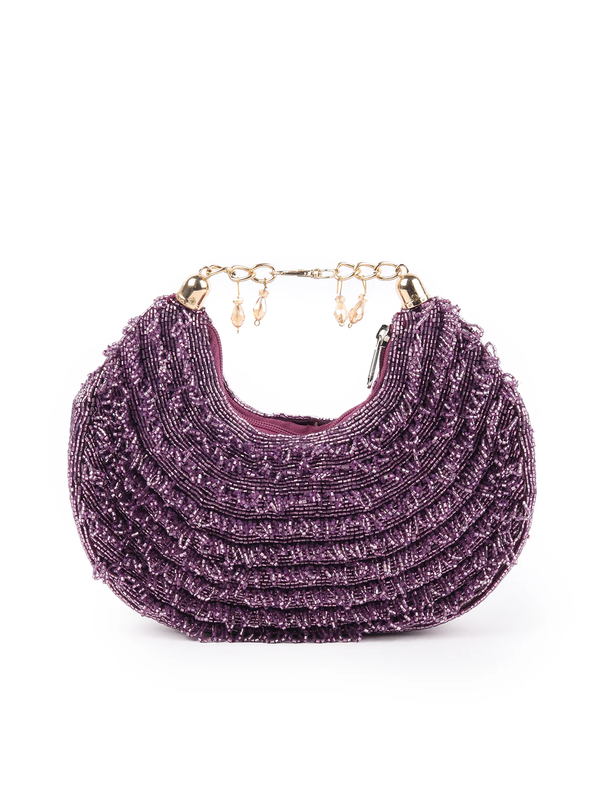 Odette Purple Tasseled Moon Clutch For Women - Image 3